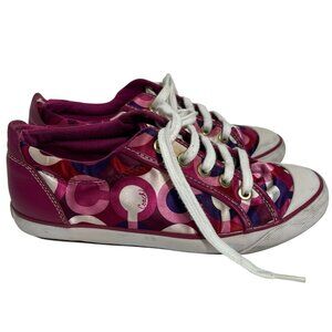 Coach Women's Shoes Barrett Sneakers Pink Satin Size 6 B Logo Lace Up